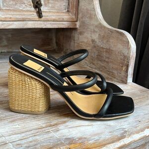 🖤 Dolce Vita Natie Black Sandals with Straw Block Heel Size 7